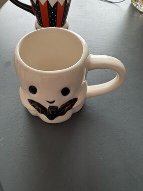 White Ghost Mug with Black Bat Accent